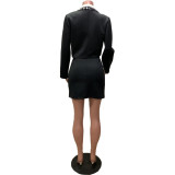 Fashion Print Long Sleeve Three-Piece Women'S Blazer Skirt Set