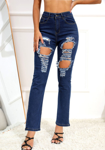 Fashion High Stretch Denim Pants Damen zerrissene Jeans Plus Plus Size Freizeithose