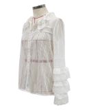 Women'S Summer Career Single Breasted Long Sleeve Turndown Collar Bell Bottom Sleeve Sweet See-Through Basic Shirt
