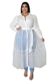 Plus Size Women'S Chiffonmesh Ruched Top Casual Long Sleeve Dress