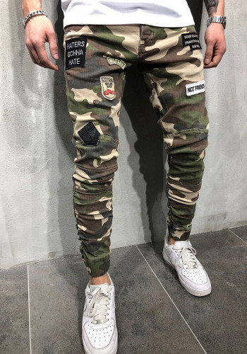 Pantalon en jean pour homme Badge Stretch Slim Fit Pantalon moulant élastique camouflage