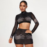 Women Printed Round Neck Crop Top and Bodycon Skirt Two-Piece Set