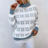 Women Mock Neck Christmas Snowflake Sweater