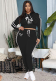 Plus Size Ladies Letter Print Top And Pant Two Piece Set