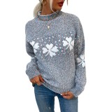 Women Christmas Half Turtleneck Snowflake Sweater