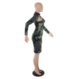 Women Camouflage Print Long Sleeve Dress