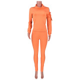 Women Turtleneck Cutout Long Sleeve Top And Pant Two Piece Set