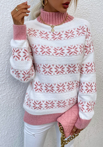 Maglione con fiocco di neve natalizio da donna con collo a lupetto