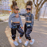 Girls Long Sleeve Plaid Top and Leg Pants Two-Piece Set