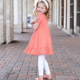 Girls Solid Color Short Sleeve Ruffle Pleated Skirt