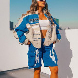 Women Casual Sport Print Oversized Long Sleeve Windbreaker jacket