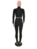 Women Sexy Long Sleeve CutOut Crop Top And Pant Two Piece Set