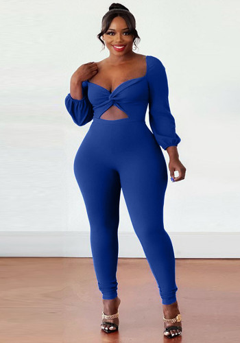 Plus Size Women Sexy Solid Cut Out Jumpsuit