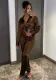 Ladies Satin Lace-Up Long Sleeve Top And Pant Two Piece Set