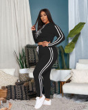 Plus Size Ladies Letter Print Top And Pant Two Piece Set