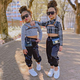 Girls Long Sleeve Plaid Top and Leg Pants Two-Piece Set