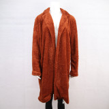 Autumn and winter long sleeve Turndown Collar women's plush top long coat