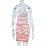 Autumn and winter women's fashion striped print polo collar breasted bodycon short dress
