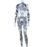 Women's Multi-Color Butterfly Fashion Print Long Sleeve Wrap Trousers Tracksuit Fashion