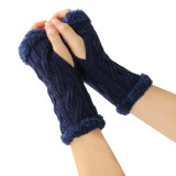 velvet gloves rhombus short knitting missing finger plush sleeves autumn and winter warm fur gloves