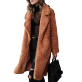 Autumn and winter long sleeve Turndown Collar women's plush top long coat