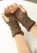 ベルベット手袋ロンバスショートニット行方不明の指豪華な袖の秋と冬の暖かい毛皮の手袋