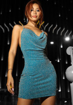Schicker Party-Bar-Rock, sexy, figurbetontes Kleid mit großem, tiefem Rücken, schmaler Taille und Pailletten-Trägern