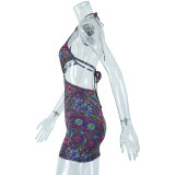 Street Fashion Halter Neck Metallic Cutout Bodycon Pullover Dress