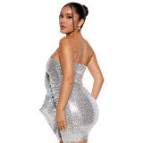 Women's Silver Tassel Strapless Sexy Party Dress