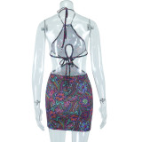 Street Fashion Halter Neck Metallic Cutout Bodycon Pullover Dress