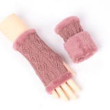 velvet gloves rhombus short knitting missing finger plush sleeves autumn and winter warm fur gloves