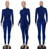 Women'S Clothing Sexy Fashion Solid Long Sleeve Tight Fitting Velvet Jumpsuit