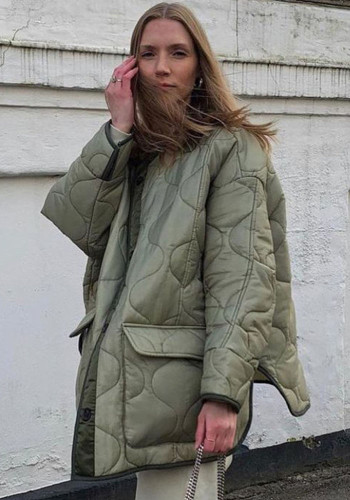 Abrigo acolchado de algodón de manga larga suelto para mujer de talla grande chaqueta suelta larga de invierno de una sola botonadura para mujer