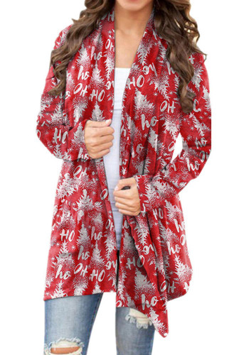 Roupas femininas outono/inverno cardigã casual manga longa com estampa de natal