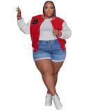 Autumn/Winter Color Contrast Fashion Casual Baseball Jacket Plus Size Women'S Outerwear Baseball Uniform