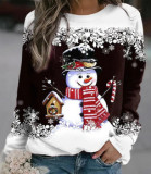 Autumn And Winter Christmas Women'S Clothing  Printed Sexy Top Long-Sleeved Round Neck Christmas Clothing T-Shirt Female