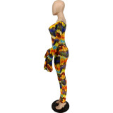 Ropa de mujer Nightclub Sexy Tie-Dye Print Body y pantalones Conjunto de dos piezas