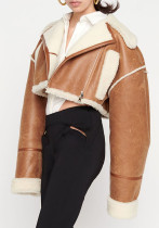Cappotto corto con colletto alla rovescia Giacca in pelliccia da donna in lana di pecora autunno inverno