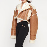 Short Turndown Collar Coat Autumn Winter Sheep Wool Women'S Fur Jacket