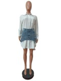 Spring Denim Combination Skirt Fashion Slim Shirt Dress Two Piece Set