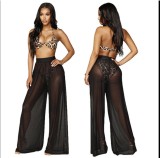 Women'S Designs Slim Fit Wide Leg High Waist Beach Long Loose Mesh Pants Nightclub See-Through Sexy Pants