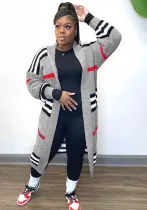 Plus Size Striped Knitting Shirt Cardigan Sweater