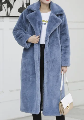 Winter Fashion Solid Fur Long Coat Women Cotton Pad Warm Fur Coat