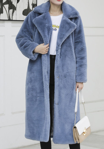 Moda de inverno casaco comprido de pele sólida feminino algodão almofada casaco de pele quente