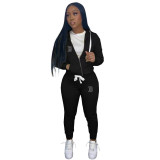 Women'S Autumn And Winter Print Sports Hooded Tracksuit Two-Piece Pants Set