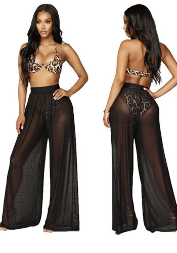Dames ontwerpen slim fit wijde pijpen hoge taille strand lange losse mesh broek nachtclub doorzichtige sexy broek
