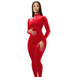 Women'S Clothing Sexy Fashion Solid Long Sleeve Tight Fitting Velvet Jumpsuit