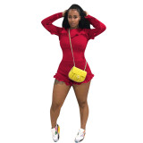 Women'S Ruffled Patchwork Solid Sport Casual Two Piece Shorts Set