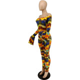 Ropa de mujer Nightclub Sexy Tie-Dye Print Body y pantalones Conjunto de dos piezas
