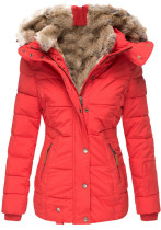 Inverno quente gola de pele casaco quente roupas femininas zíper manga comprida slim-fit algodão almofada roupas jaqueta com capuz casaco